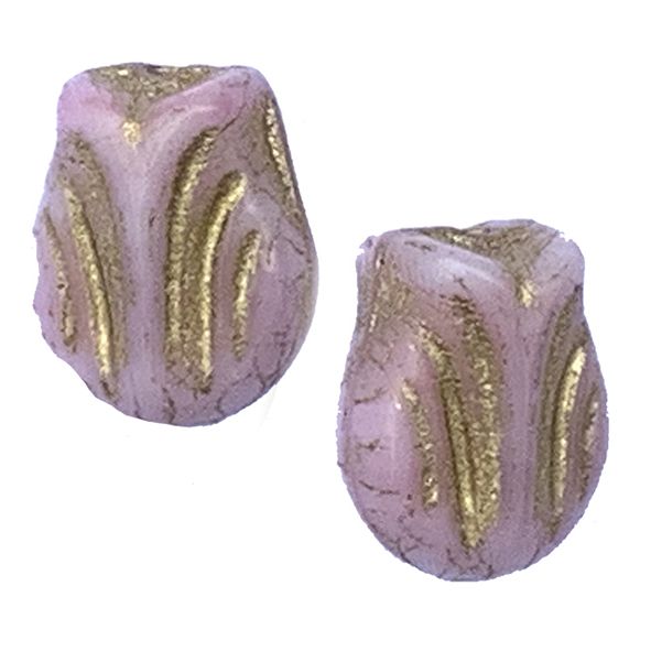 GL1640 9x7mm Old Rose & Gold Tulip Beads