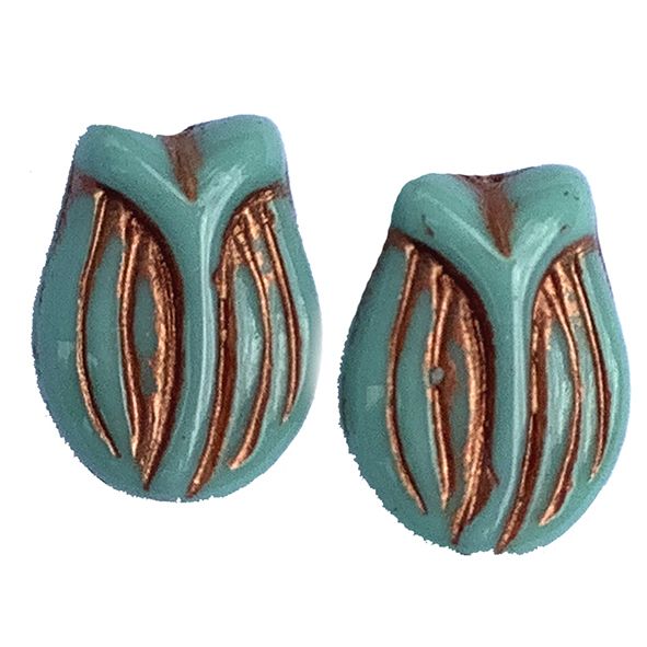 GL1651 16x11mm Teal with Copper Tulip Beads