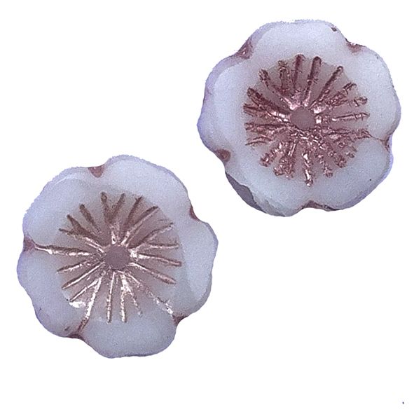 GL1656 14mm White/Pink Flower Disc Beads