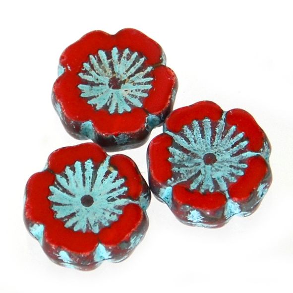GL6410 14mm Red & Turquoise Flower