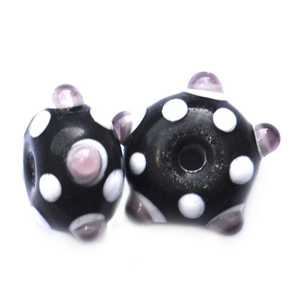 GL6538 Black, Pink and White Dotty Beads
