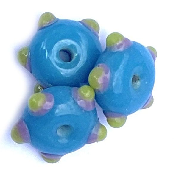 GL6767 Turquoise w Lilac & Lime Dot Rondelle Bead