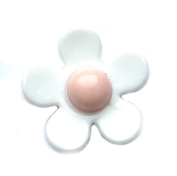 PB180 22mm Acrylic White and Pink Flower Bead