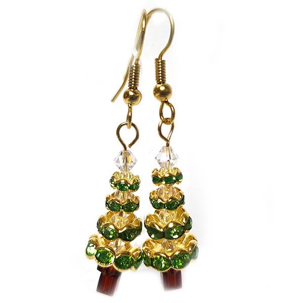 Diamante Tree Earrings - Gold Green