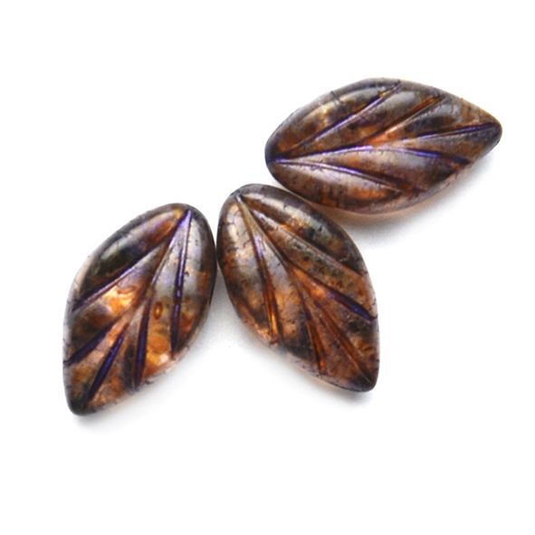 GL1669 7x11mm Deep Purple Beech Leaf Bead