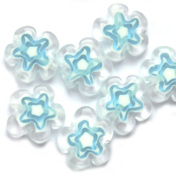 GL2973 12mm turquoise and white flower shaped beads
