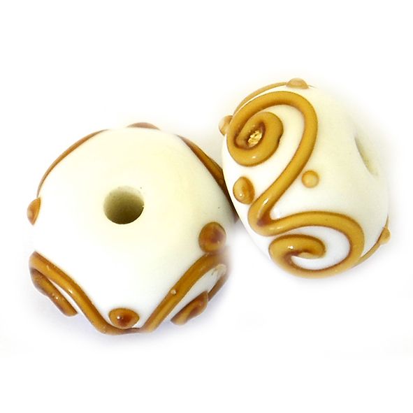 GL6608 White Bead with Raised Ochre Squiggle