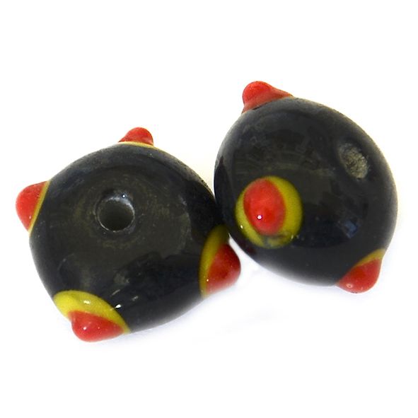 GL6637 Black Bead with Yellow and Red Dots