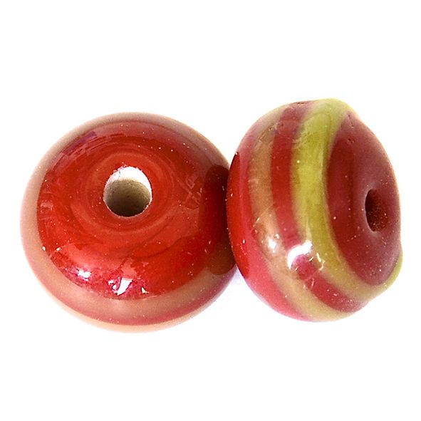 GL6656 Red/Olive Swirl Rondelle Bead
