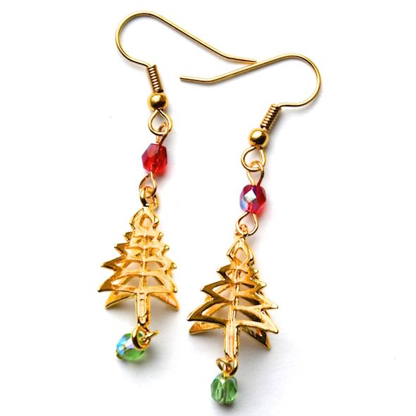3D Gold Christmas Tree Filigree Earrings - KT5215