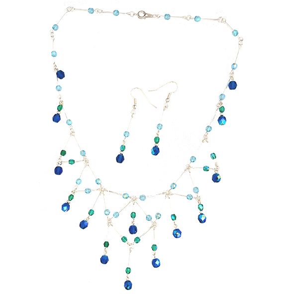 Lydia Necklace and Earrings in Teal Turquoise  Scarab Blue