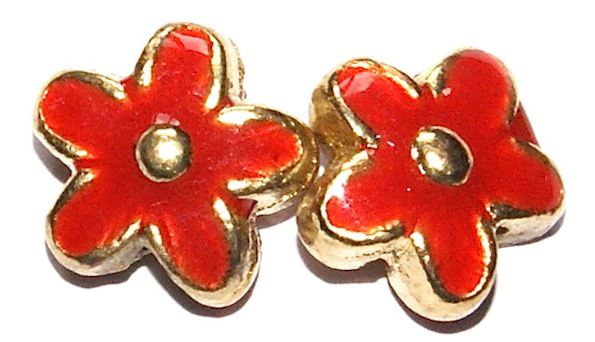 MB059 15mm Gold metal flower with red finish