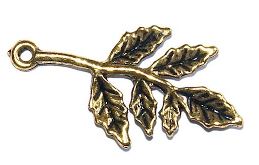 MB854 30x16mm Antique Gold Metal Leaf Sprig Pendant