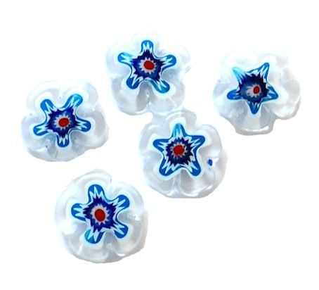 GL2987 12mm Clear and Turquoise flower shaped beads