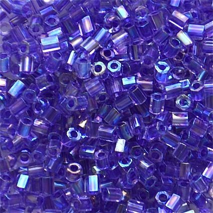 HEX863 Colour Lined Purple AB Size 11 Hex Beads