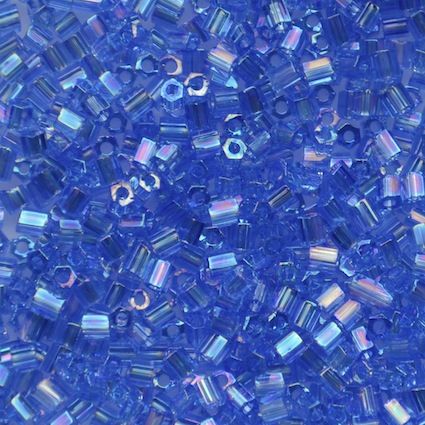 HEX484 Transparent Mid Blue AB Size 11 Hex Beads