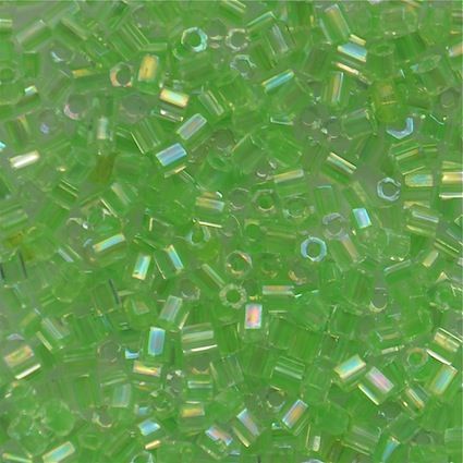 HEX672 Colour Lined Spring Green AB Size 11 Hex Beads