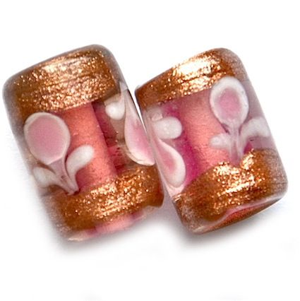 GL5212 15x10mm Petit Fleur Pink Goldstone Tube