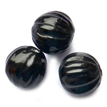 GL5247 12mm Opaque Black Ribbed Round