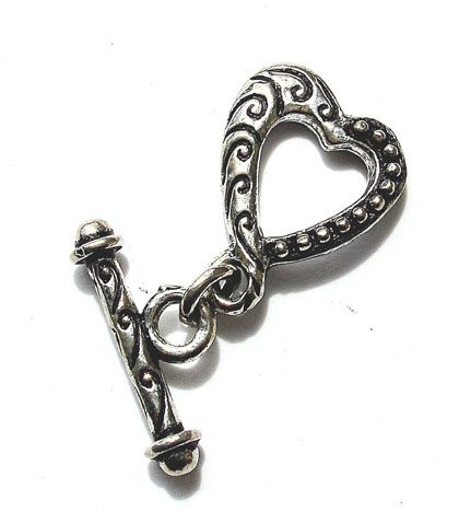 SS069 14mm Patterned Heart Clasp w 18mm Toggle