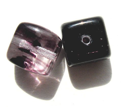 GL0769 6x5mm Purple and Clear Rounded Cube