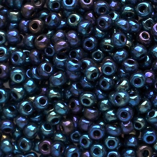RC449 Op Blue Scarab Size 8 Seed Beads