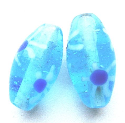 GL0701 Turquoise Oval Patterned Bead