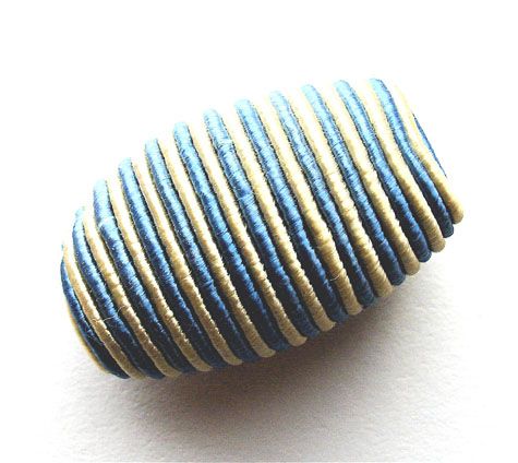 WD205 Large wooden oval bead with blue & cream braid decorat