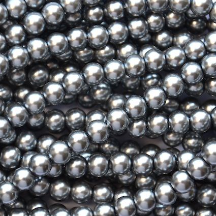 GP609 6mm Pewter Glass Pearls