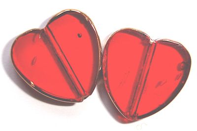 GL2935 14mm red glass heart with bronze edging