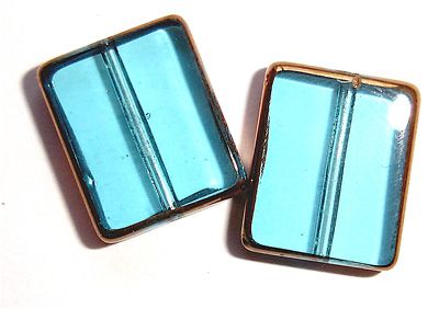 GL2943 10mm Flat Turquoise Glass Rectangle with Bronze Edging