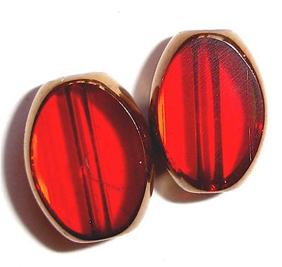 GL2950 10x8mm flat red glass oval with bronze edging