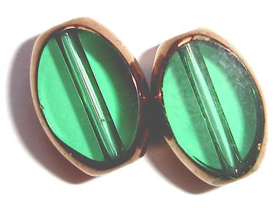 GL2953 10x8mm flat emerald glass oval with bronze edging