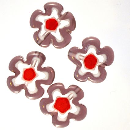 GL2976 12mm Purple & Red flower shaped beads