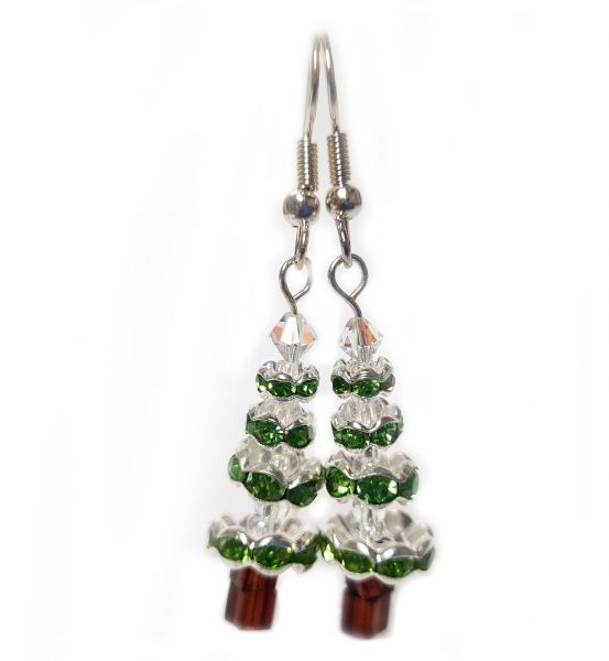 Diamante Tree Earrings - Silver Green