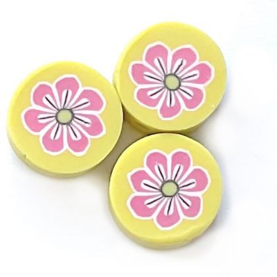 CE263 9mm Lime and Pink Flower Disc Bead