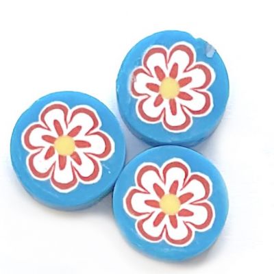 CE264 9mm Blue and Pink Flower Disc Bead