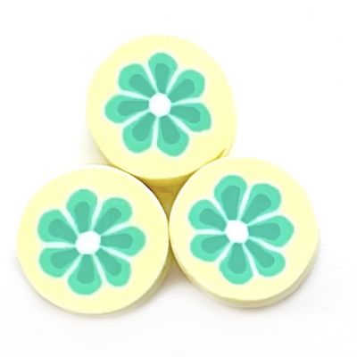 CE265 9mm Yellow and Teal Flower Disc Bead