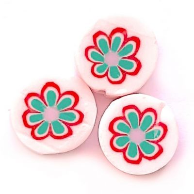 CE267 9mm Pink and Green Flower Disc Bead