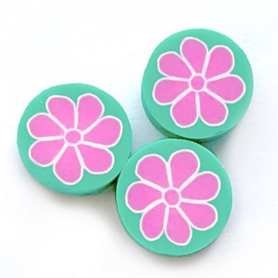 CE269 9mm Green and Pink Flower Disc Bead