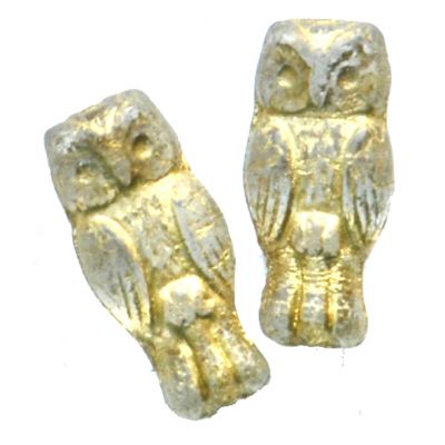 GL1646 15x7mm Smoke with Gold Owl Beads