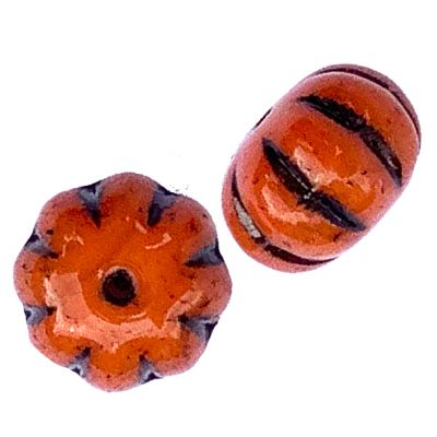 GL1647 11x8mm Orange/Black Pumpkin Beads