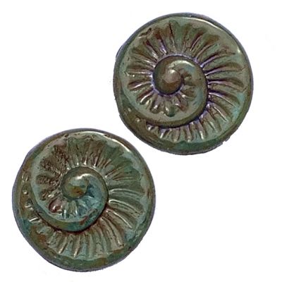 GL1655 18mm Green with Brown Lustre Ammonite Beads