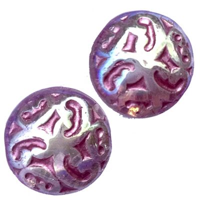 GL1657 14mm Pink AB Patterned Disc Beads