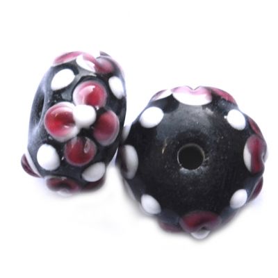 GL6542 Pink Flower on Black Beads