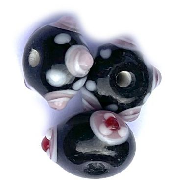 GL6751 Lilac, White & Black Rondelle Bead