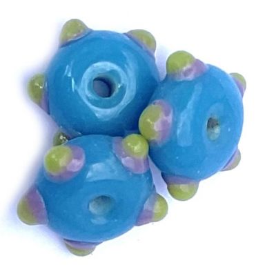 GL6767 Turquoise w Lilac & Lime Dot Rondelle Bead