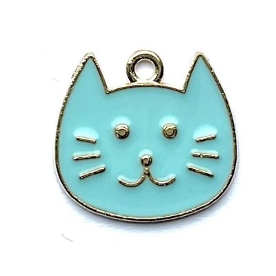 MB092 Turquoise Enamel Cat Face Bead