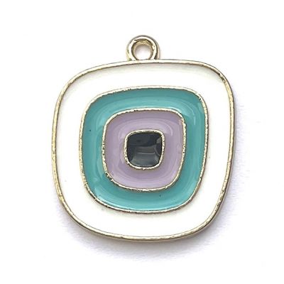 MB302 22mm White, Teal and Lilac Deco Enamel Pendant