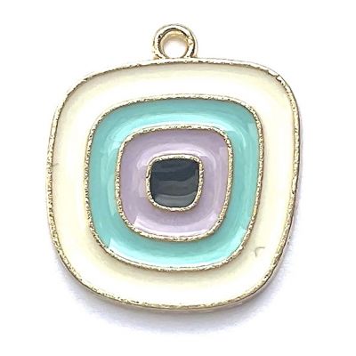 MB303 22mm Cream, Turquoise and Lilac Deco Enamel Pendant